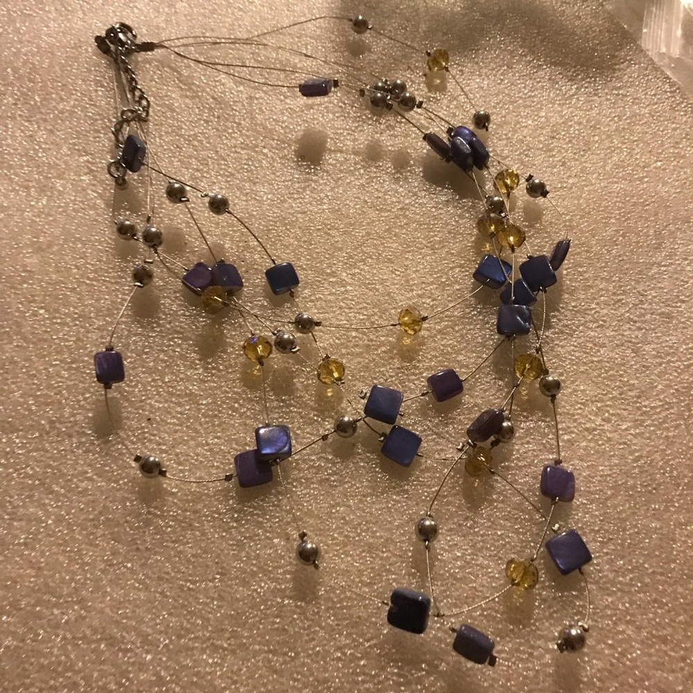 Multi-Strand Purple and Yellow Beaded Necklace - Women Jewelry